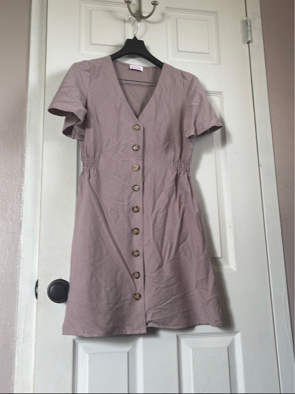 Pink Lily Mauve Button-Front V-Neck Mini Dress